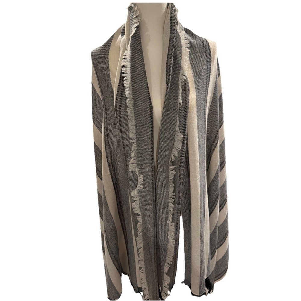 Womens Wool Cashmere scarf tassel large 86x44 Striped Black White Dillards